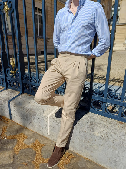 Le New-York Pantalon à double pli Natural Sand Beige – Fabriqué en Italie